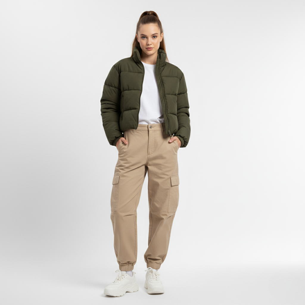 Women's High-Collar Cropped Puffer Jacket