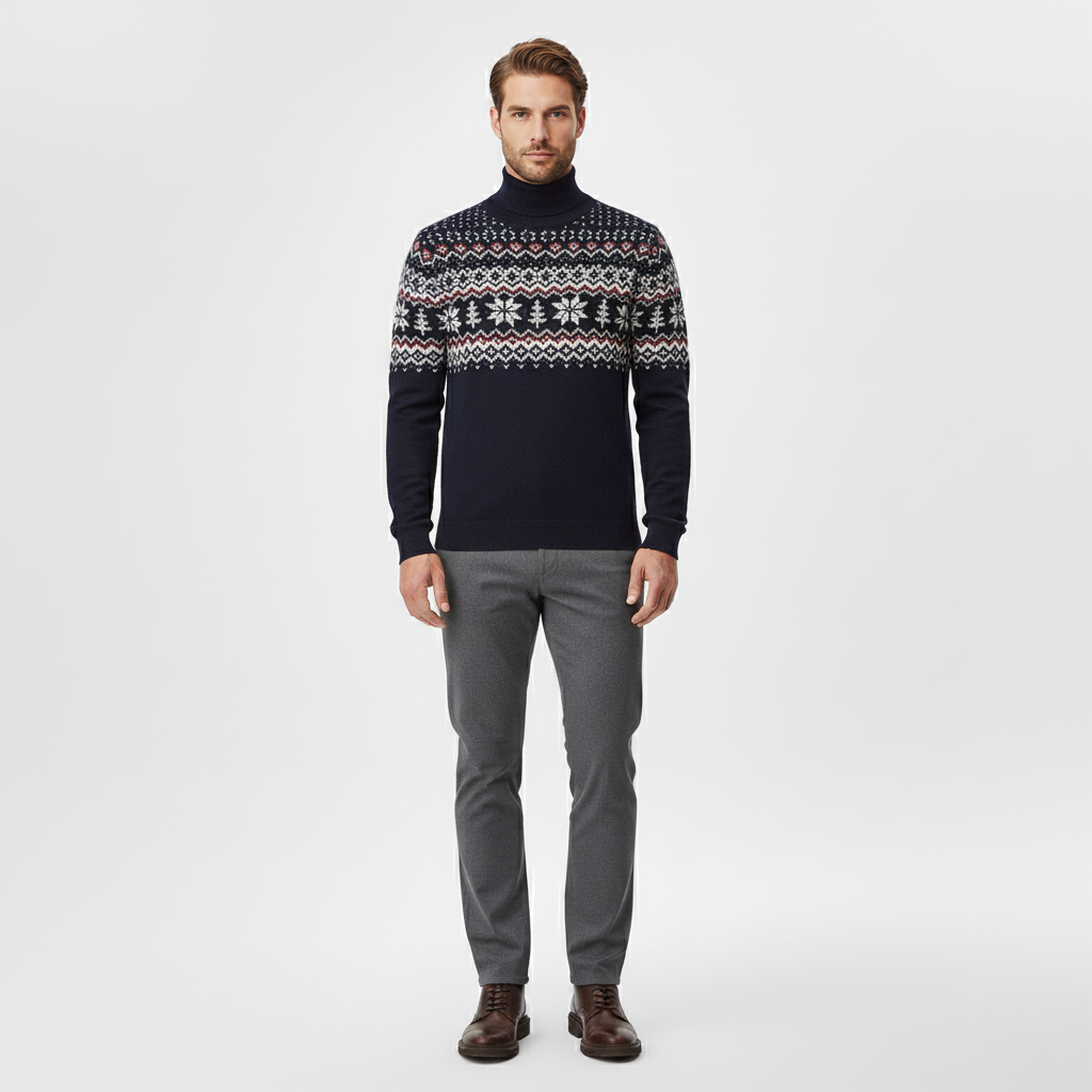 Men's Fair Isle Turtleneck Knit Sweater