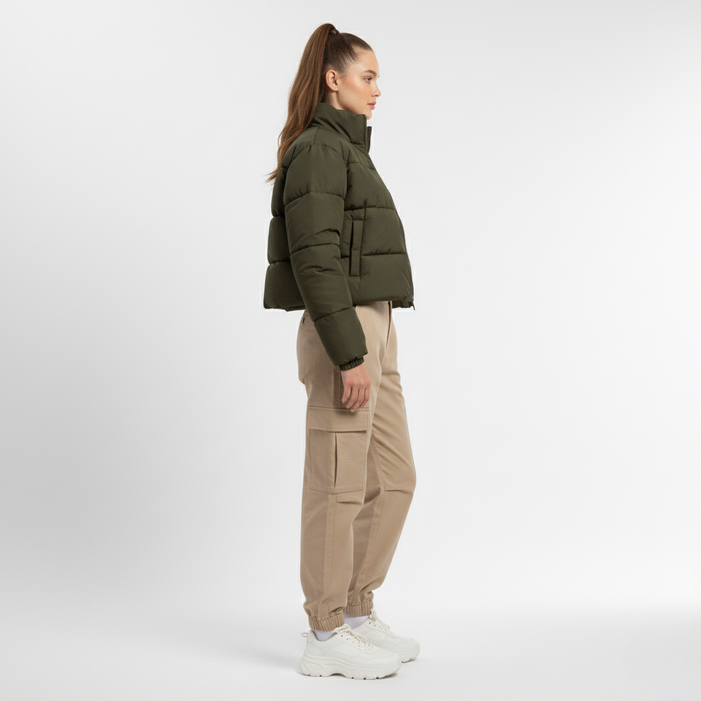 Women's High-Collar Cropped Puffer Jacket