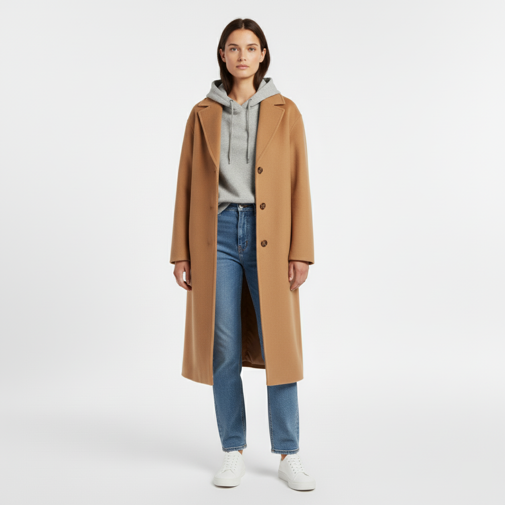 Women's Long Wool-Blend Lapel Coat